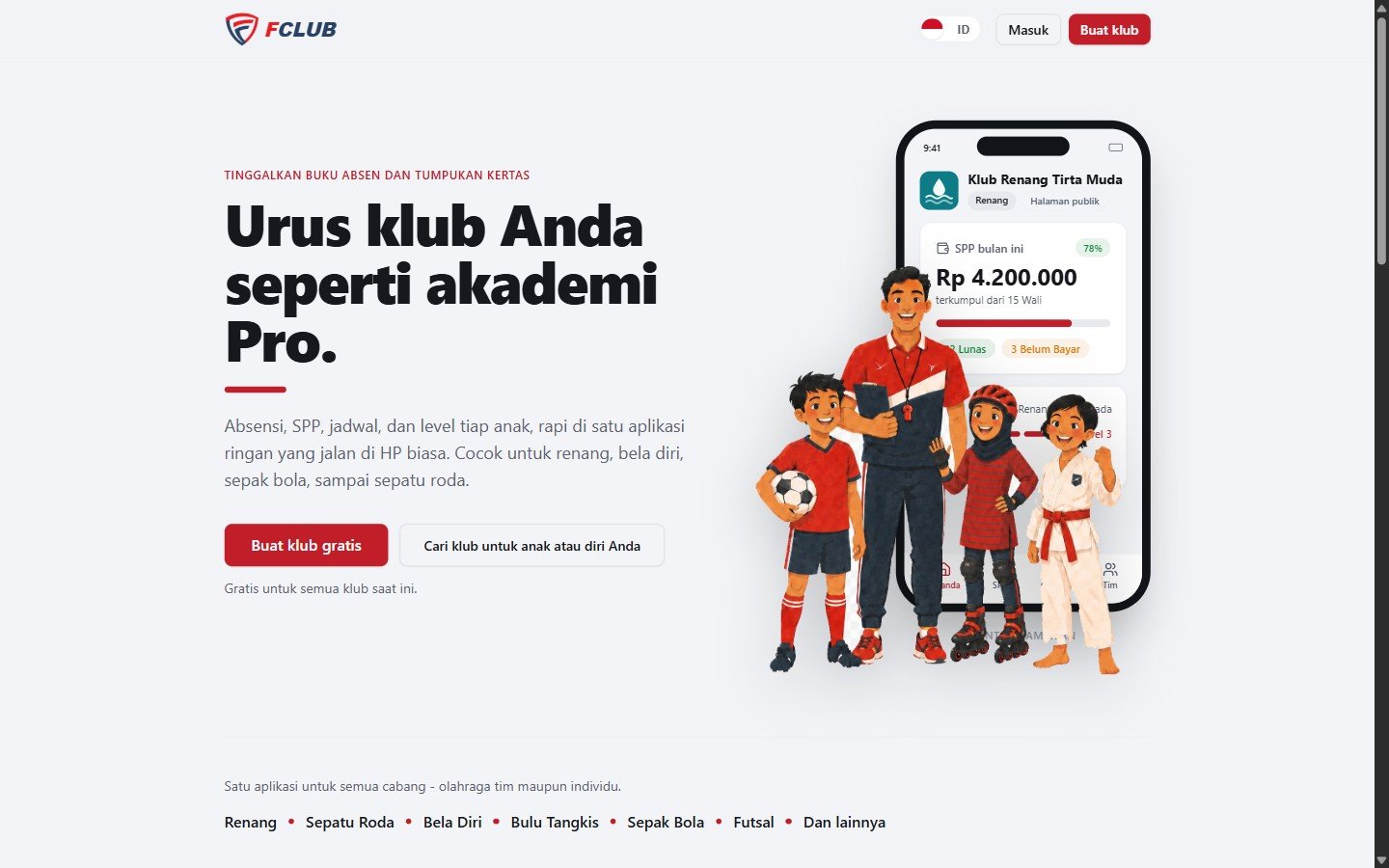 FCLUB, aplikasi operasi harian untuk klub olahraga akar rumput