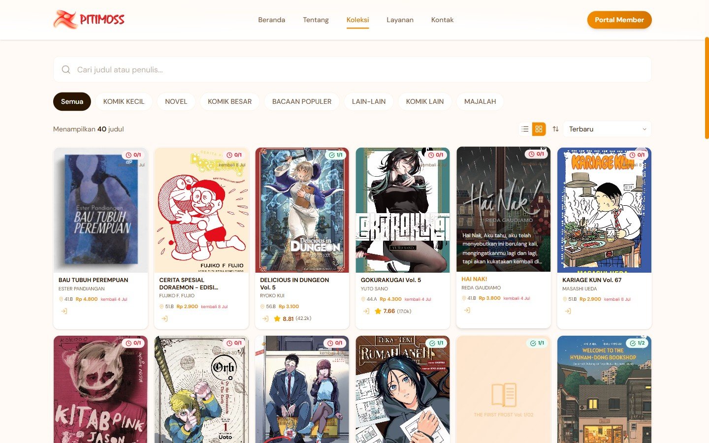 Katalog Koleksi Buku Pitimoss dengan ribuan judul komik dan novel