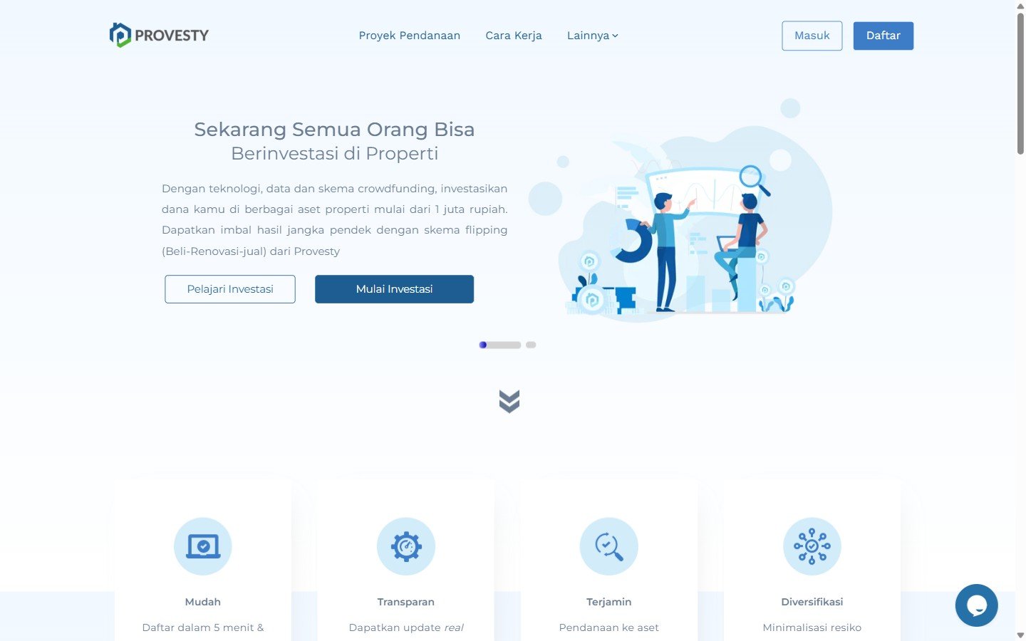 Beranda Provesty, platform urun dana investasi properti